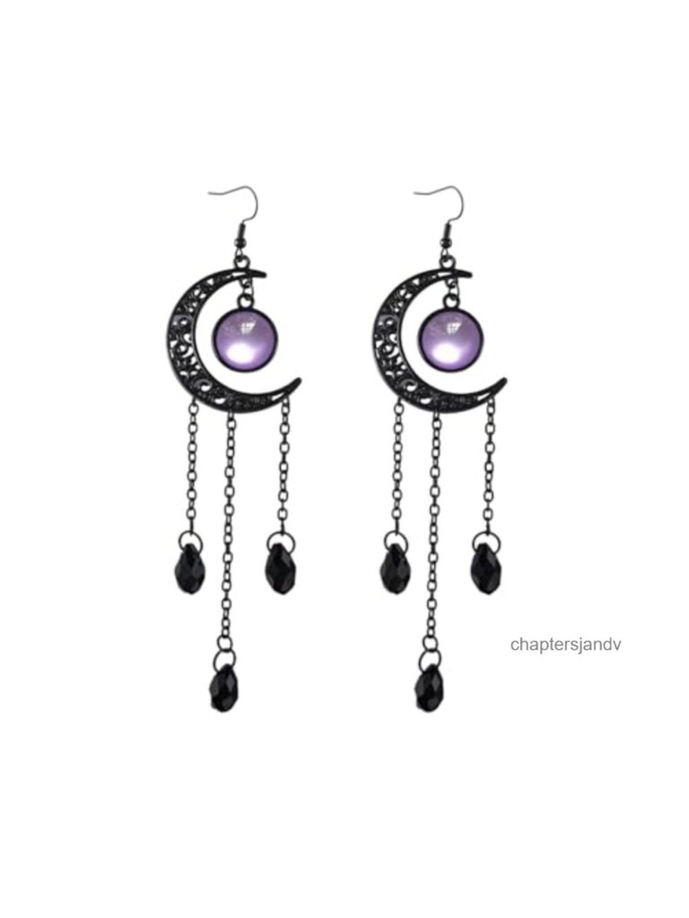 Gothic Moon Dangle Earrings Crystal Crescent Tassel Halloween Witch Costume